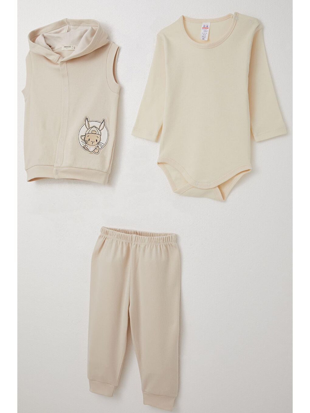 Erkek Bebek Zıbınlı 3 Lü Takım Sevimli Tavşancık Armalı Bej (4 Ay-1 Yaş)-4