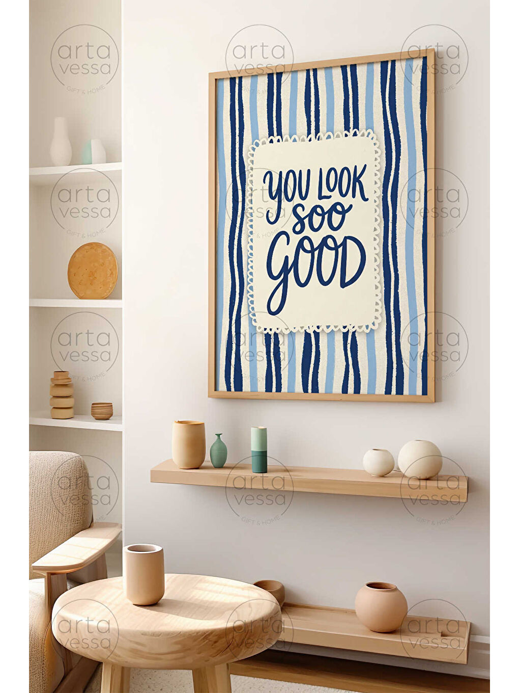 Beyaz Tek Parça Ham Renk Gerçek Ahşap Çerçeveli Tablo - TEKARTCRVMDF-6 - TEKARTCRVMDF6-5070-2