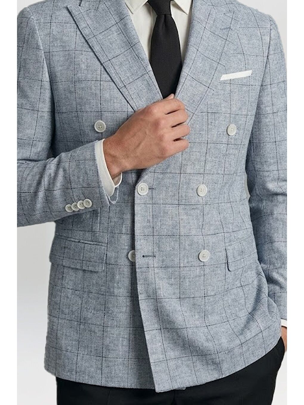Giotelli Lacivert Ekose Sivri Yaka Roma Kalıp 6 Drop Astarsız Erkek Ceket-1