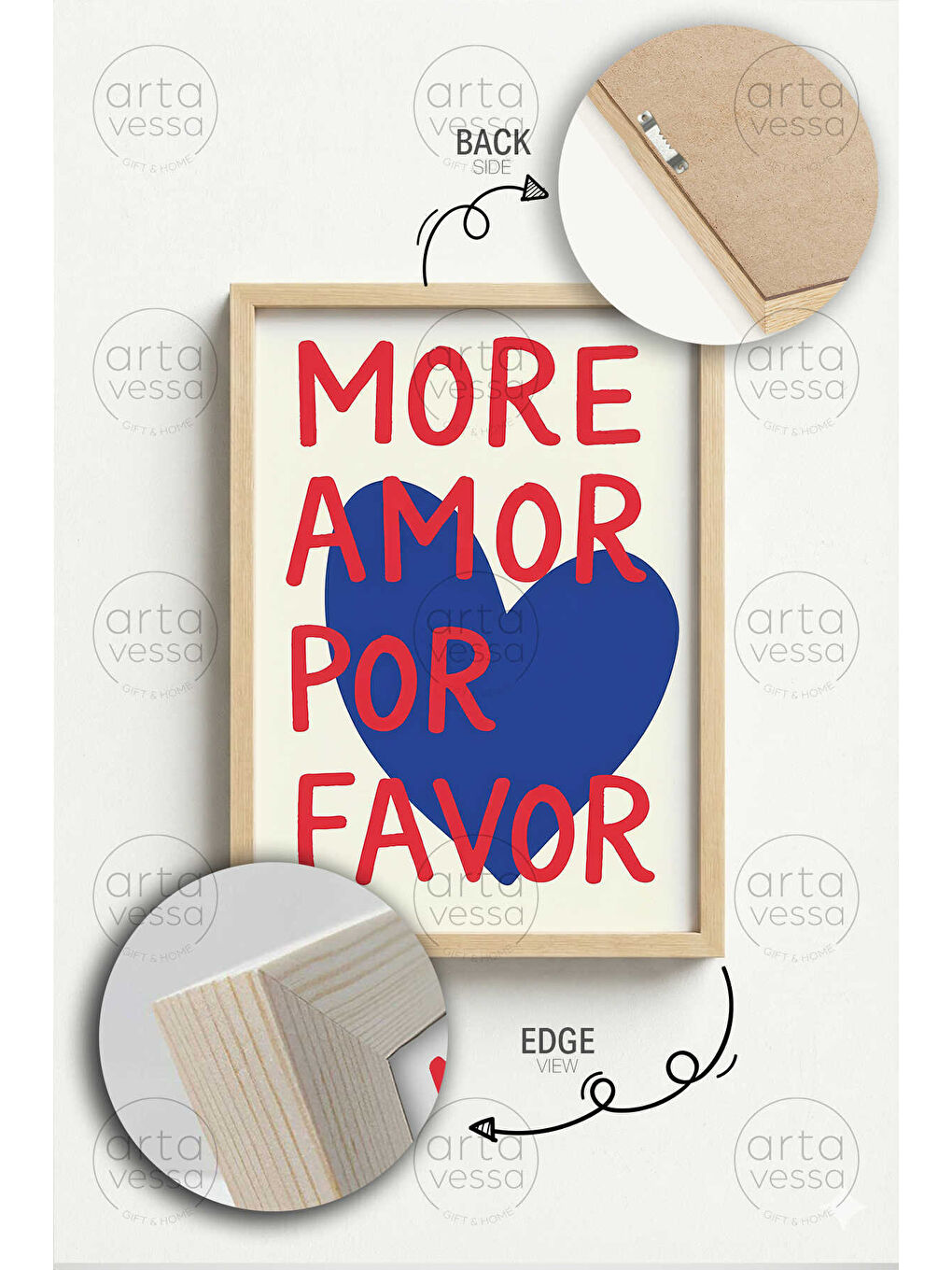 Beyaz Tek Parça Ham Renk Gerçek Ahşap Çerçeveli Tablo - TEKARTCRVMDF-6 - TEKARTCRVMDF6-5070-3