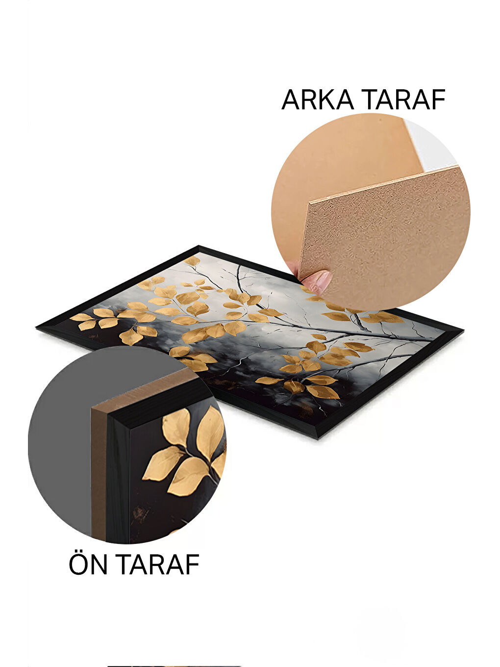 Beyaz 3 Parça Siyah Çerçeve Görünümlü MDF Poster Tablo Seti - Set 5 - ERSY3DSYHSET5-3348-1