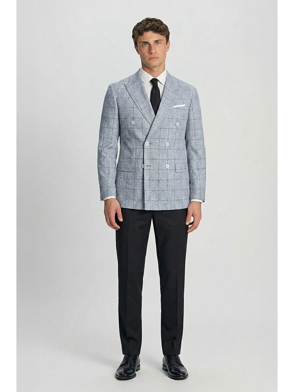 Giotelli Lacivert Ekose Sivri Yaka Roma Kalıp 6 Drop Astarsız Erkek Ceket-2