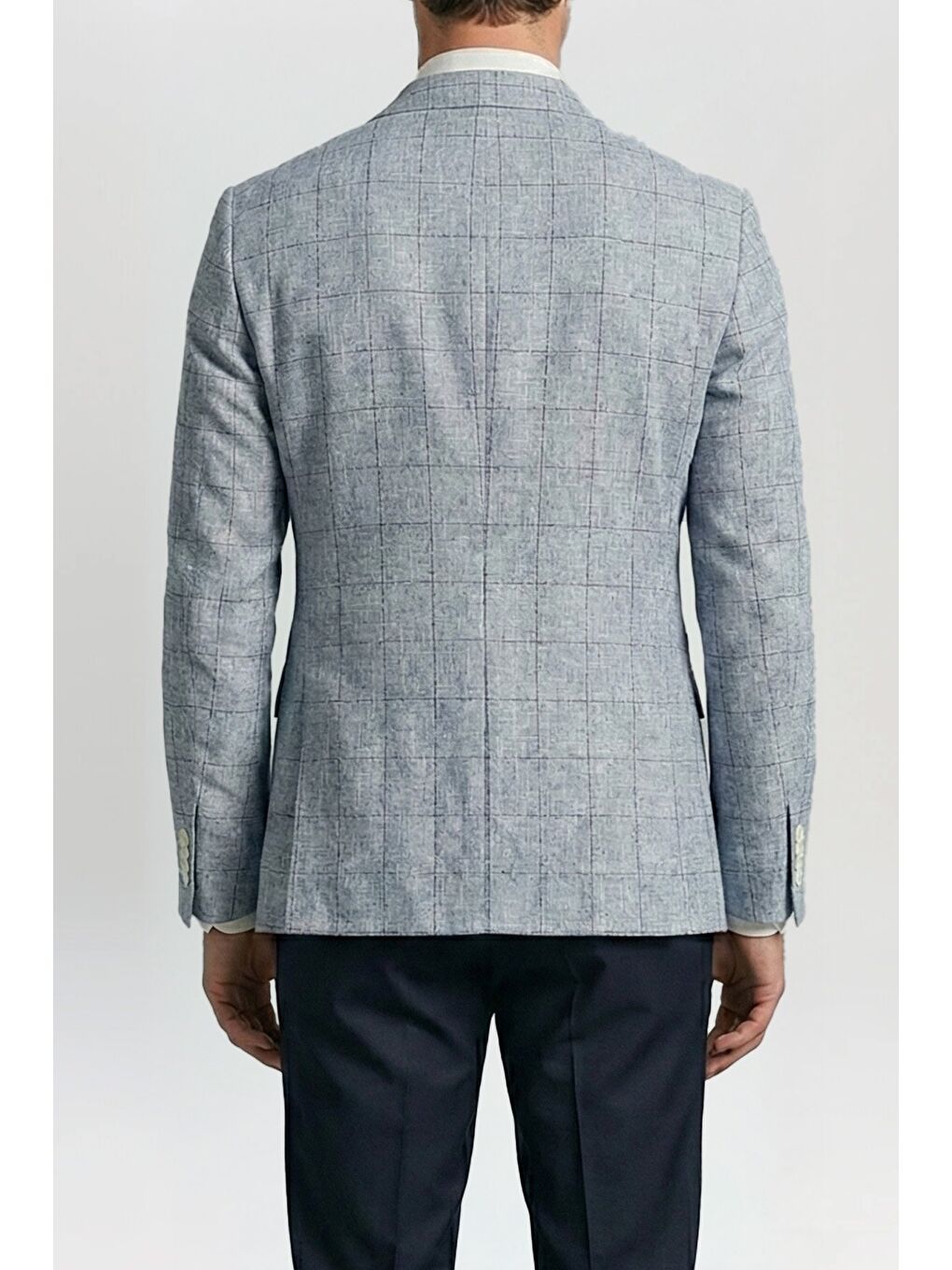 Giotelli Lacivert Ekose Sivri Yaka Roma Kalıp 6 Drop Astarsız Erkek Ceket-3