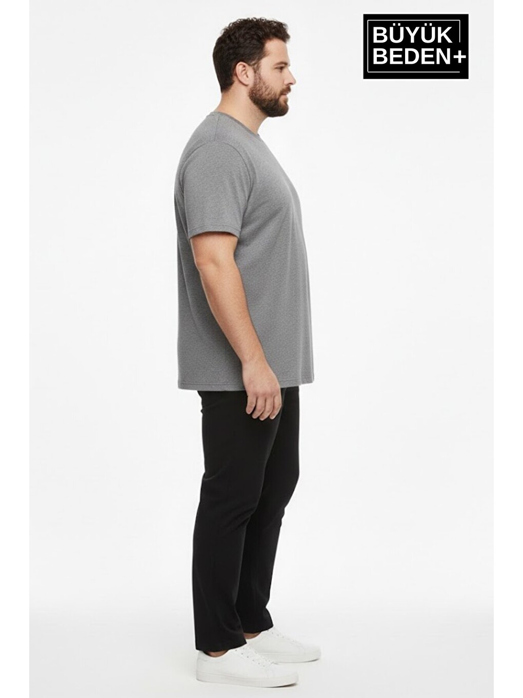 Gri Büyük Beden Erkek Basic Bisiklet Yaka 2'li Tişört Seti 3XL-6XL SPR26BTS510+2-1