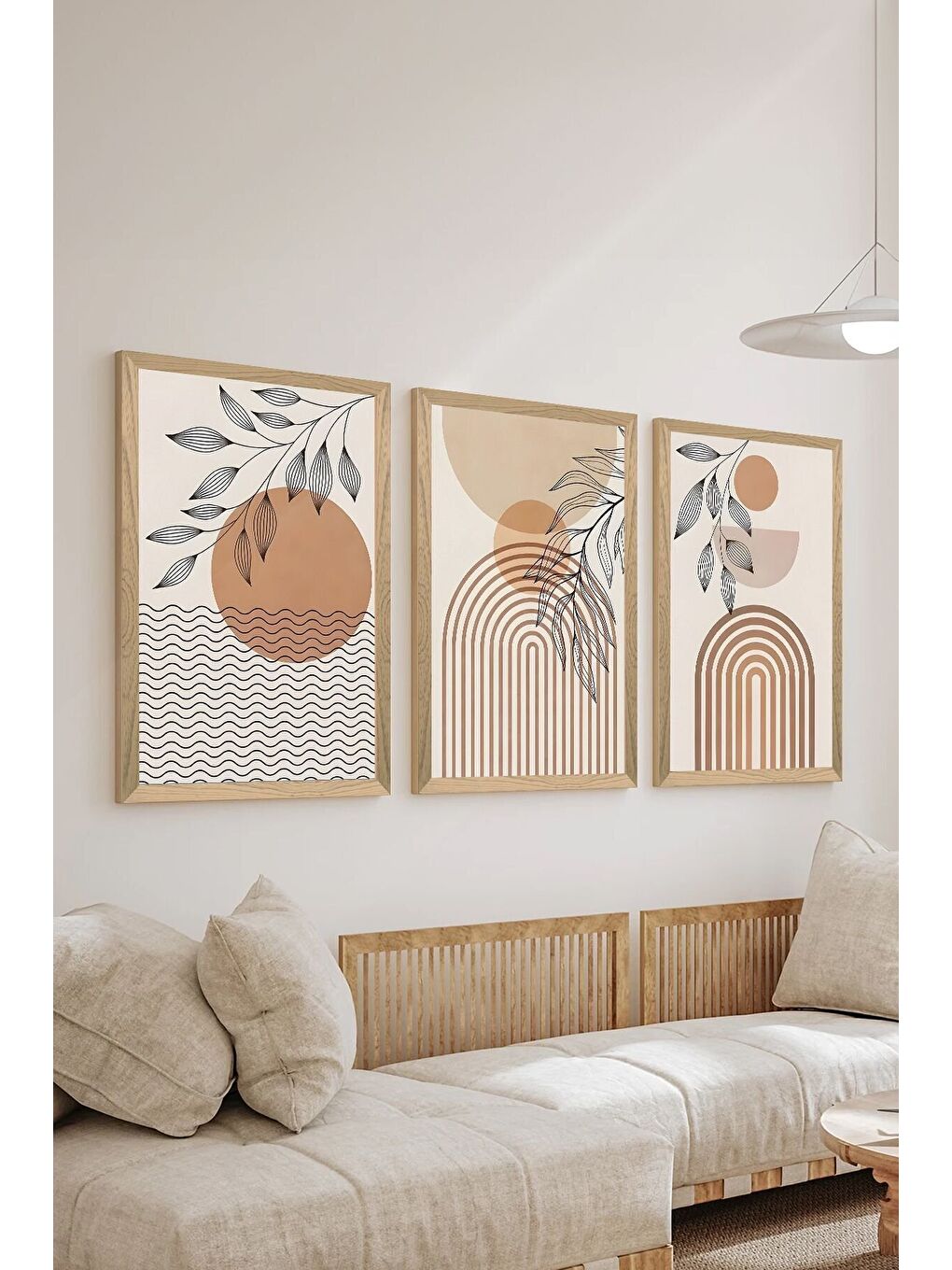 Beyaz 3 Parça Ahşap Çerçeve Görünümlü MDF Poster Tablo Seti - Set 129 - MDF3DSOHOSET129-2030