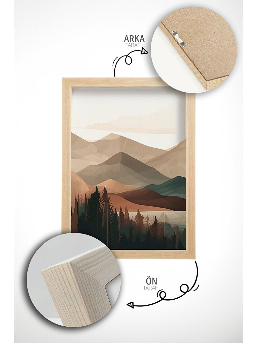 Beyaz Gerçek Ahşap Çerçeveli 3 Parça 3D Poster Tablo Seti - ERSY3SET18 - ERSY3SET18-3348-4