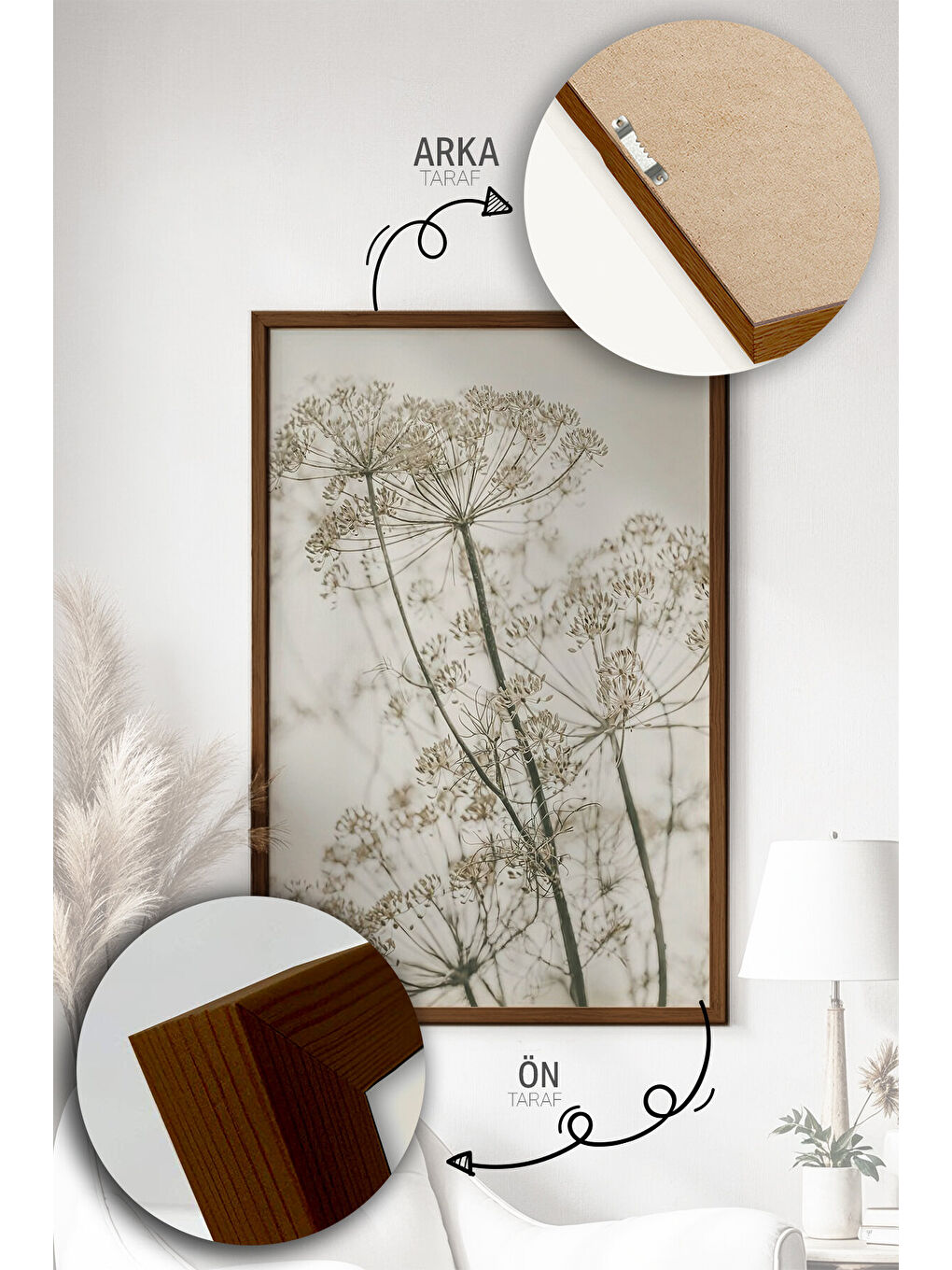 Beyaz Tek Parça Kahverengi Gerçek Ahşap Çerçeveli Tablo Seti - Model 22 - ERSYKHVCRV22-2030-2