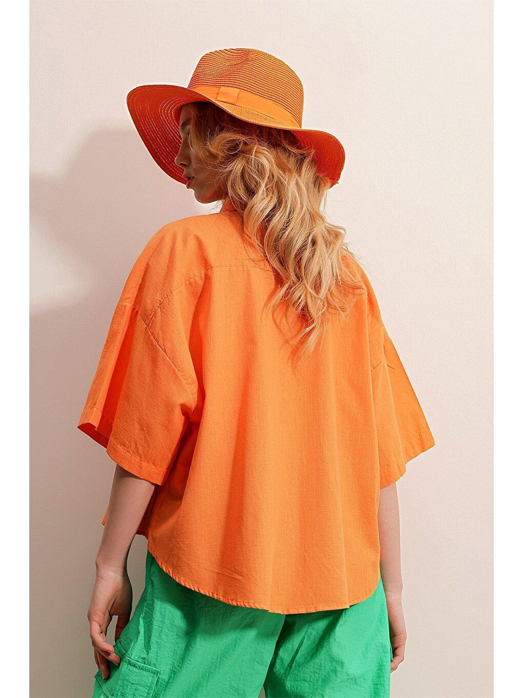 Turuncu Çift Cep Kısa Kol Gömlek-3