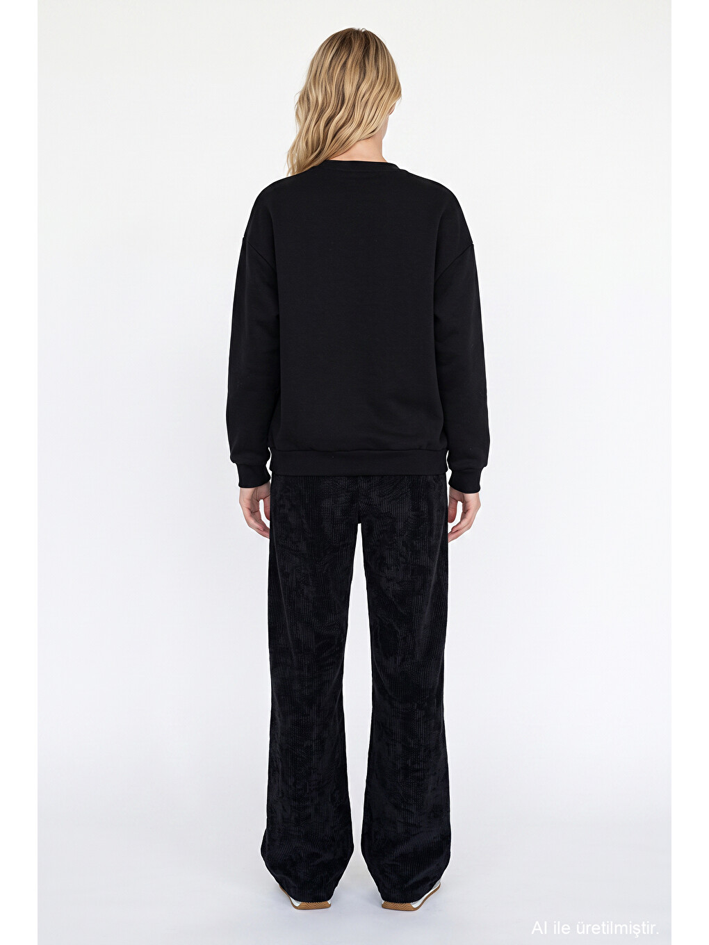 Dantel Aplikeli Oversize Sweatshirt Siyah-4