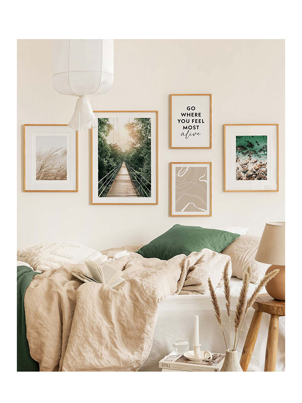 Beyaz 5 Parça Ahşap Çerçeve Görünümlü Mdf Tablo Seti - ARTAVESSAYSLMSTKO9