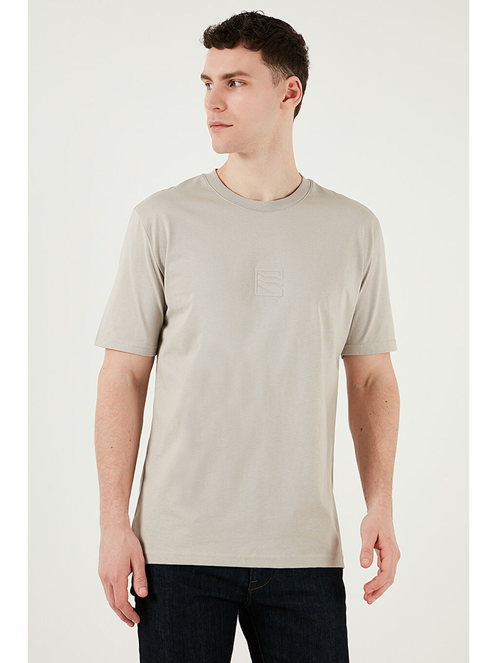 Bej Pamuklu Regular Fit Bisiklet Yaka %100 Pamuk Tişört 5902948-4