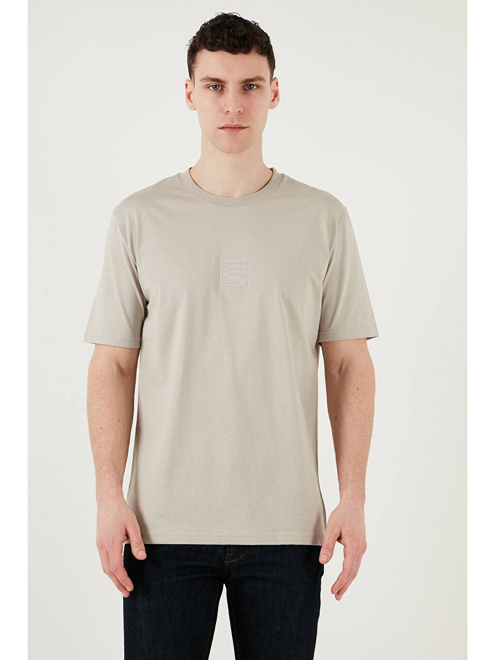 Bej Pamuklu Regular Fit Bisiklet Yaka %100 Pamuk Tişört 5902948-5