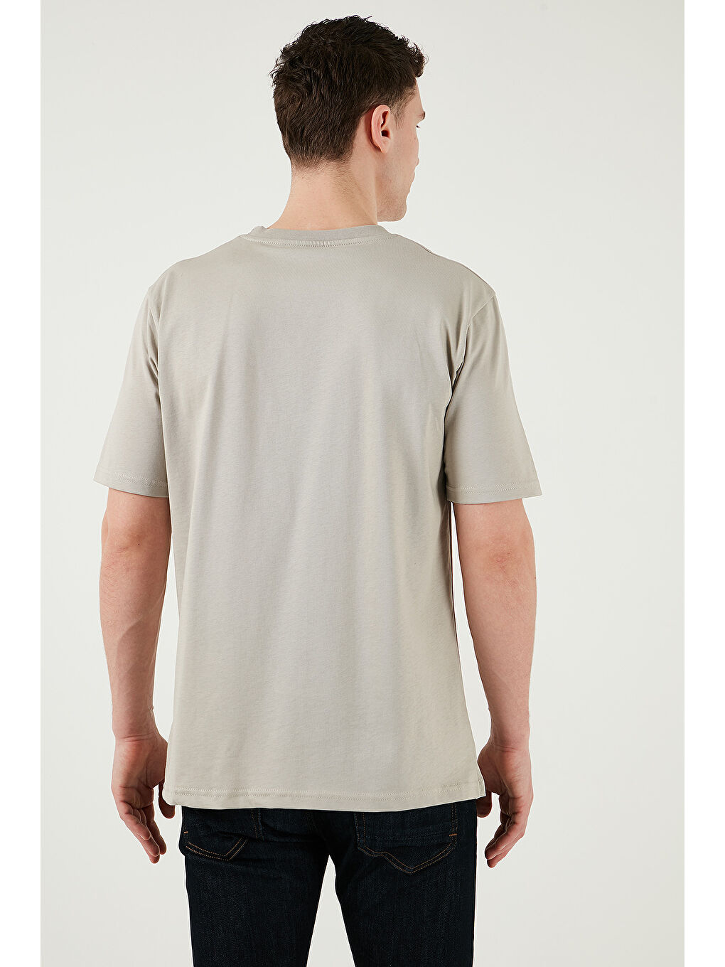 Bej Pamuklu Regular Fit Bisiklet Yaka %100 Pamuk Tişört 5902948-6