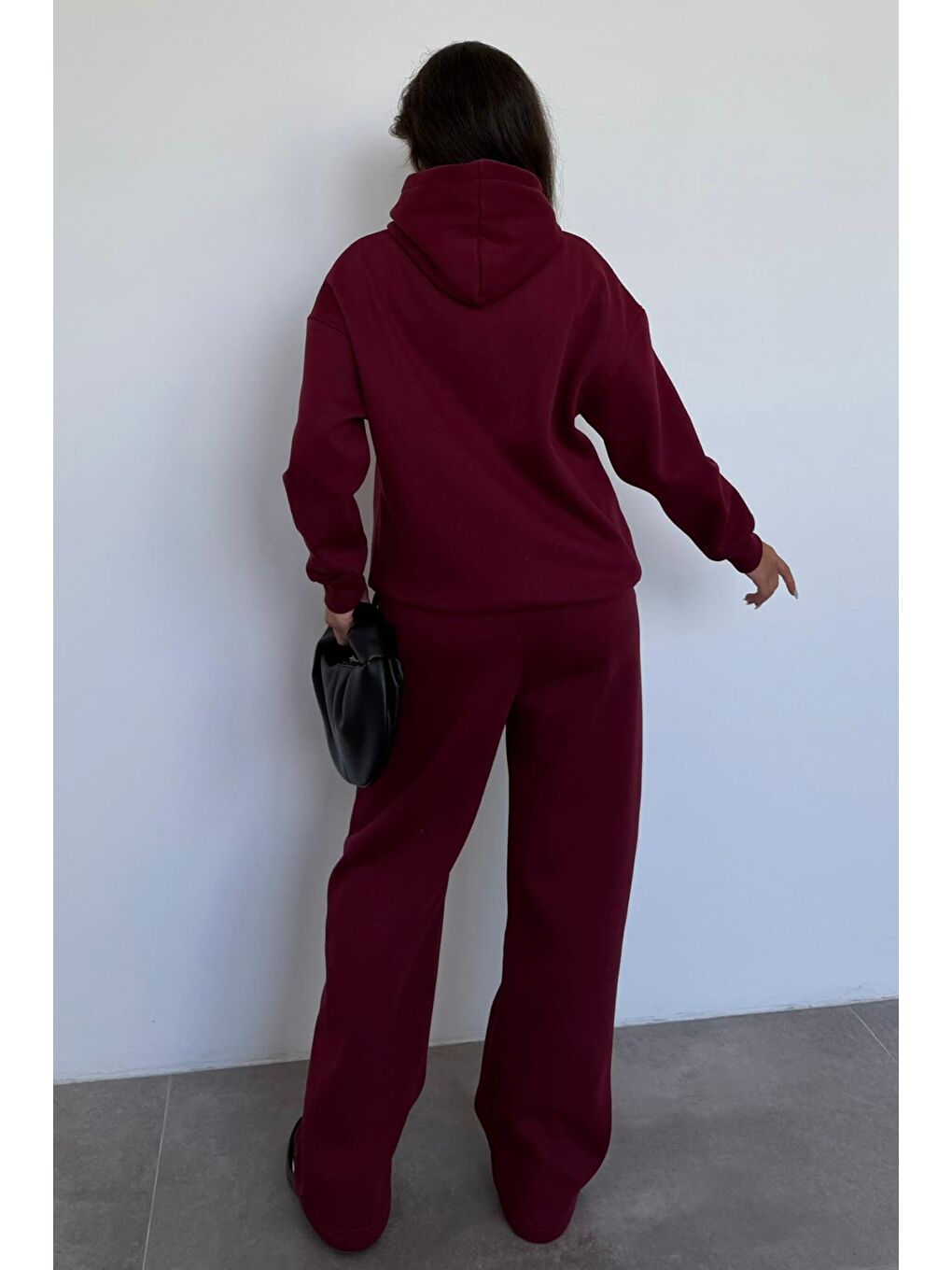 Bordo Kapüşonlu Baskılı Kadın Eşofman Takımı Mg2524-5