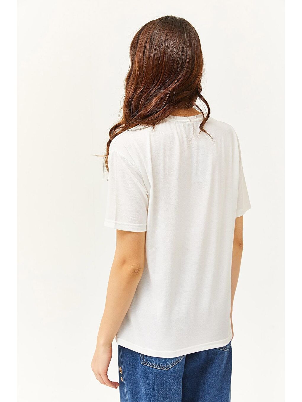 Beyaz Göz Baskılı Varak Detaylı T-shirt-4