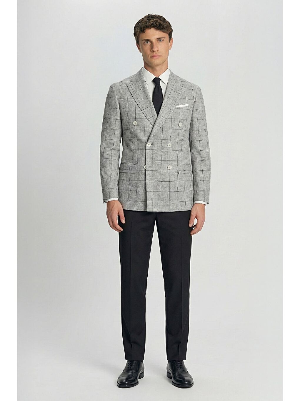 Giotelli Siyah Ekose Sivri Yaka Roma Kalıp 6 Drop Astarsız Erkek Ceket-1