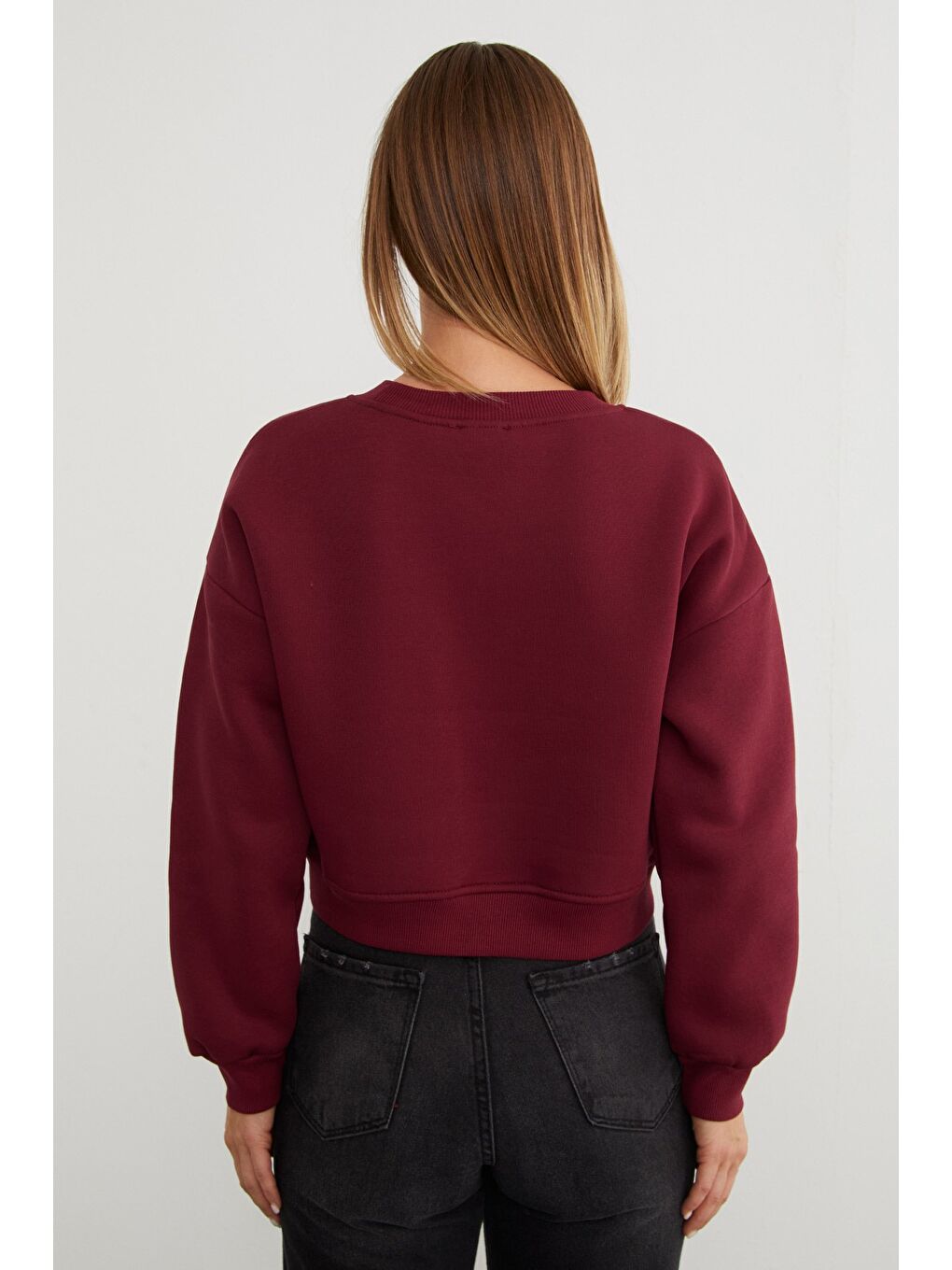 Bordo 3 İplik Metal Kelebek Aksesuarlı Sweatshirt-4