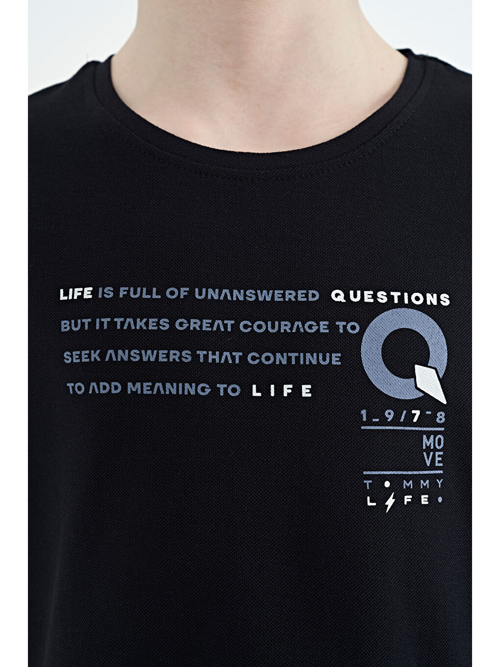 Lacivert Baskı Detaylı O Yaka Standart Kalıp Erkek Çocuk Tişört - 11145-2