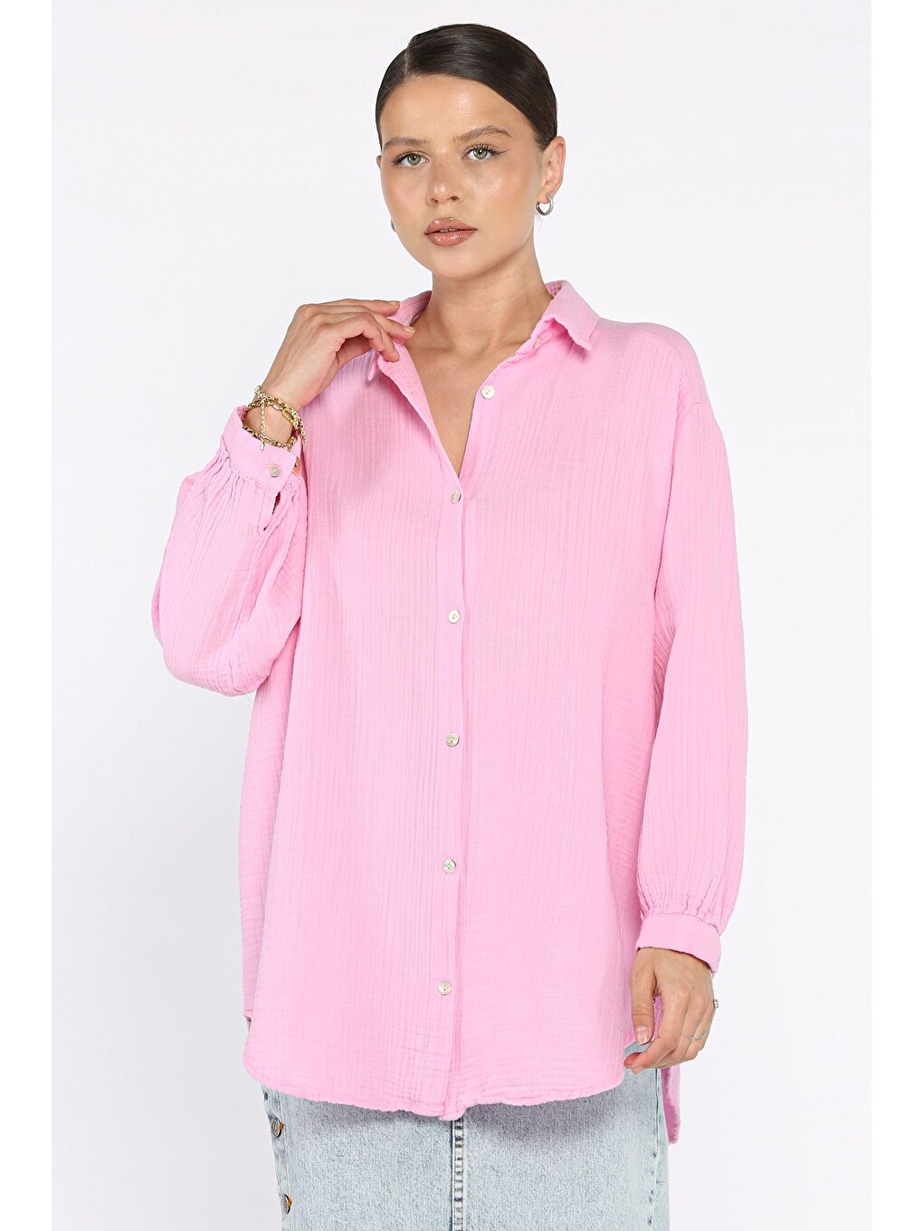 Pembe Kadın Salaş Gömlek