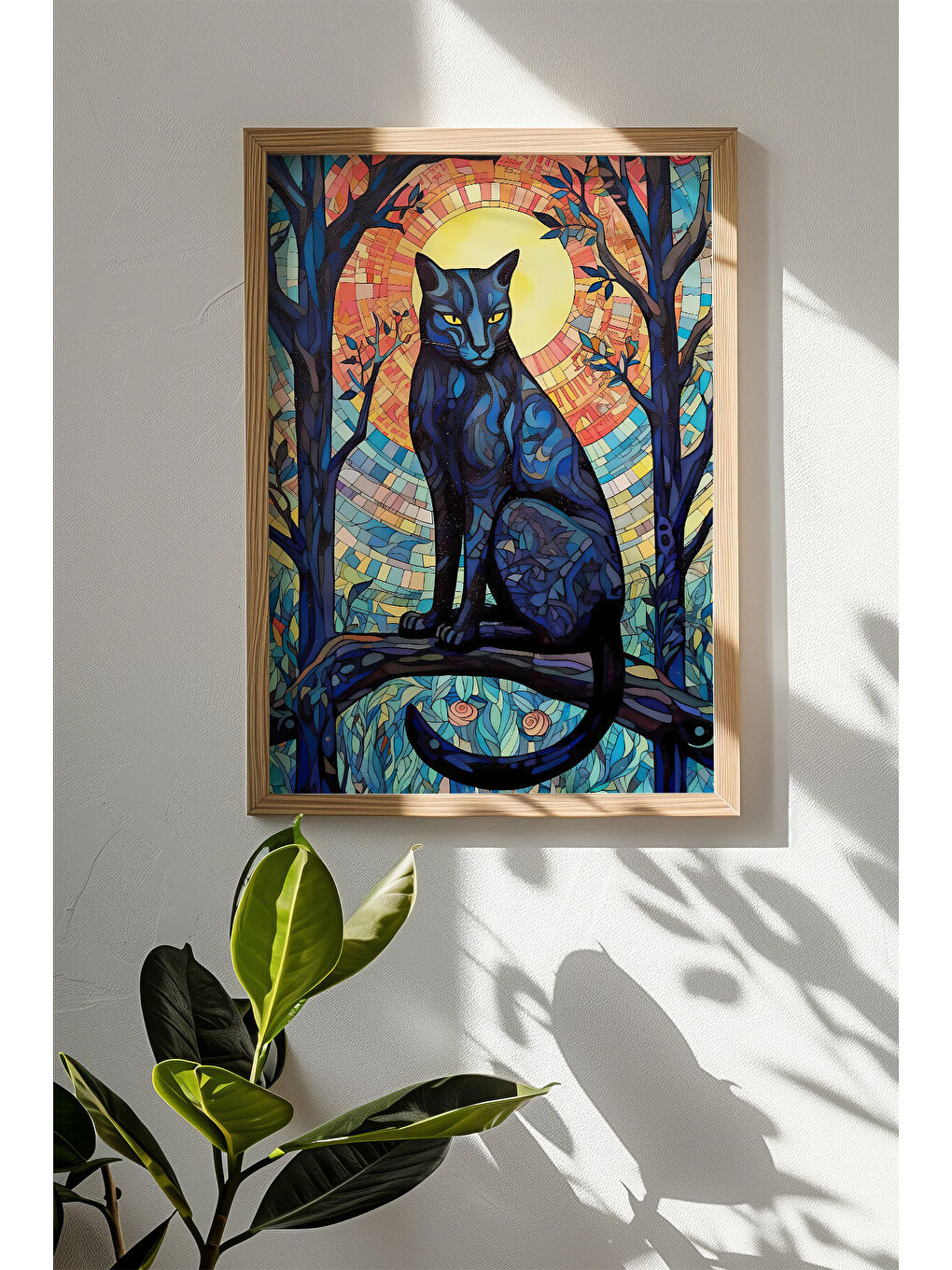 Beyaz Tek Parça Gerçek Ham Ahşap Çerçeveli Mosaic Temalı Tablo - Model 21 - MSCARTMDL21-3348