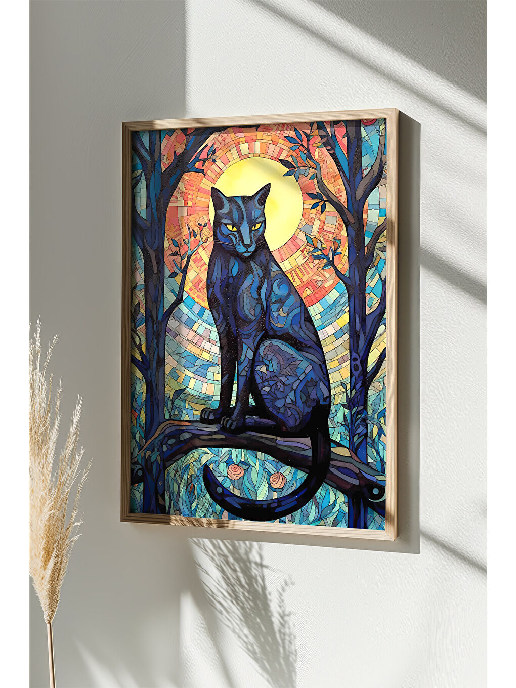 Beyaz Tek Parça Gerçek Ham Ahşap Çerçeveli Mosaic Temalı Tablo - Model 21 - MSCARTMDL21-3348-1