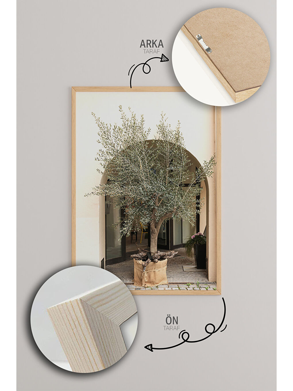 Beyaz 3 Parça Ham Renk Gerçek Ahşap Çerçeveli Tablo Seti - Model 18 - 33 x 48-4