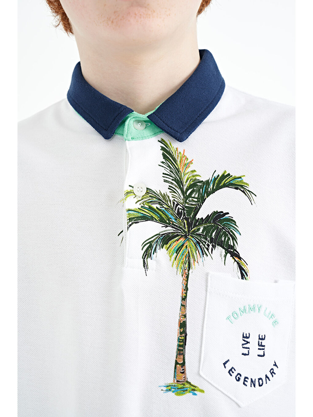 Beyaz Baskılı Cep Detaylı Standart Kalıp Polo Yaka Erkek Çocuk Tişört - 11144-2