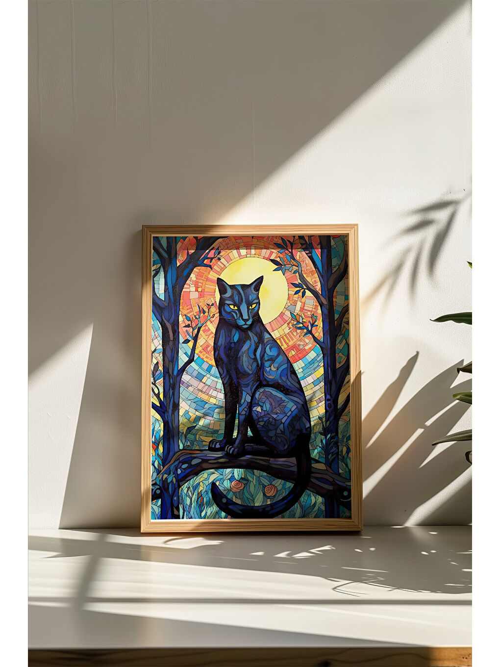 Beyaz Tek Parça Gerçek Ham Ahşap Çerçeveli Mosaic Temalı Tablo - Model 21 - MSCARTMDL21-3348-2