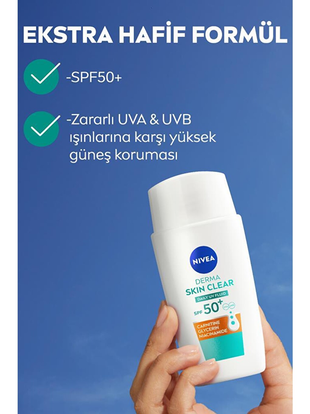 Spf50 Derma Skin Clear Sivilce Karşıtı Güneş Koruyucu Yüz Krem 40ml,matlaştırıcı,niasinamid,karnitin-2