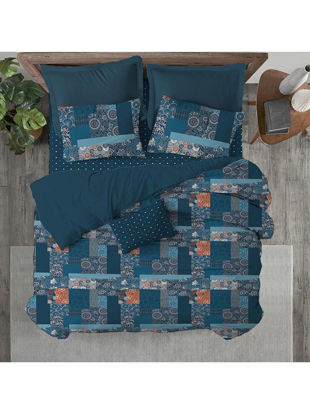 Karışık Baskılı,Desenli Çift Kişilik Nevresim Takımı (ÇARŞAFSIZ) 200x220 cm-1