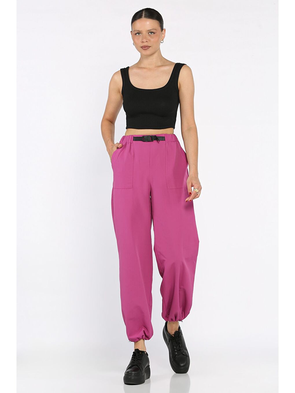 Mürdüm Bel Ve Paça Lastikli Kadın Paraşüt Pantolon-1