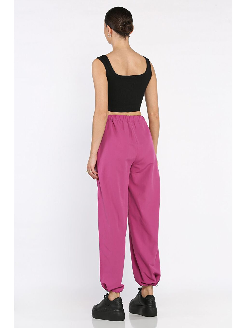 Mürdüm Bel Ve Paça Lastikli Kadın Paraşüt Pantolon-2