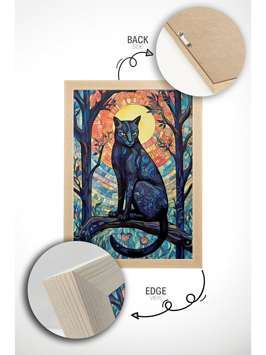 Beyaz Tek Parça Gerçek Ham Ahşap Çerçeveli Mosaic Temalı Tablo - Model 21 - MSCARTMDL21-3348-3