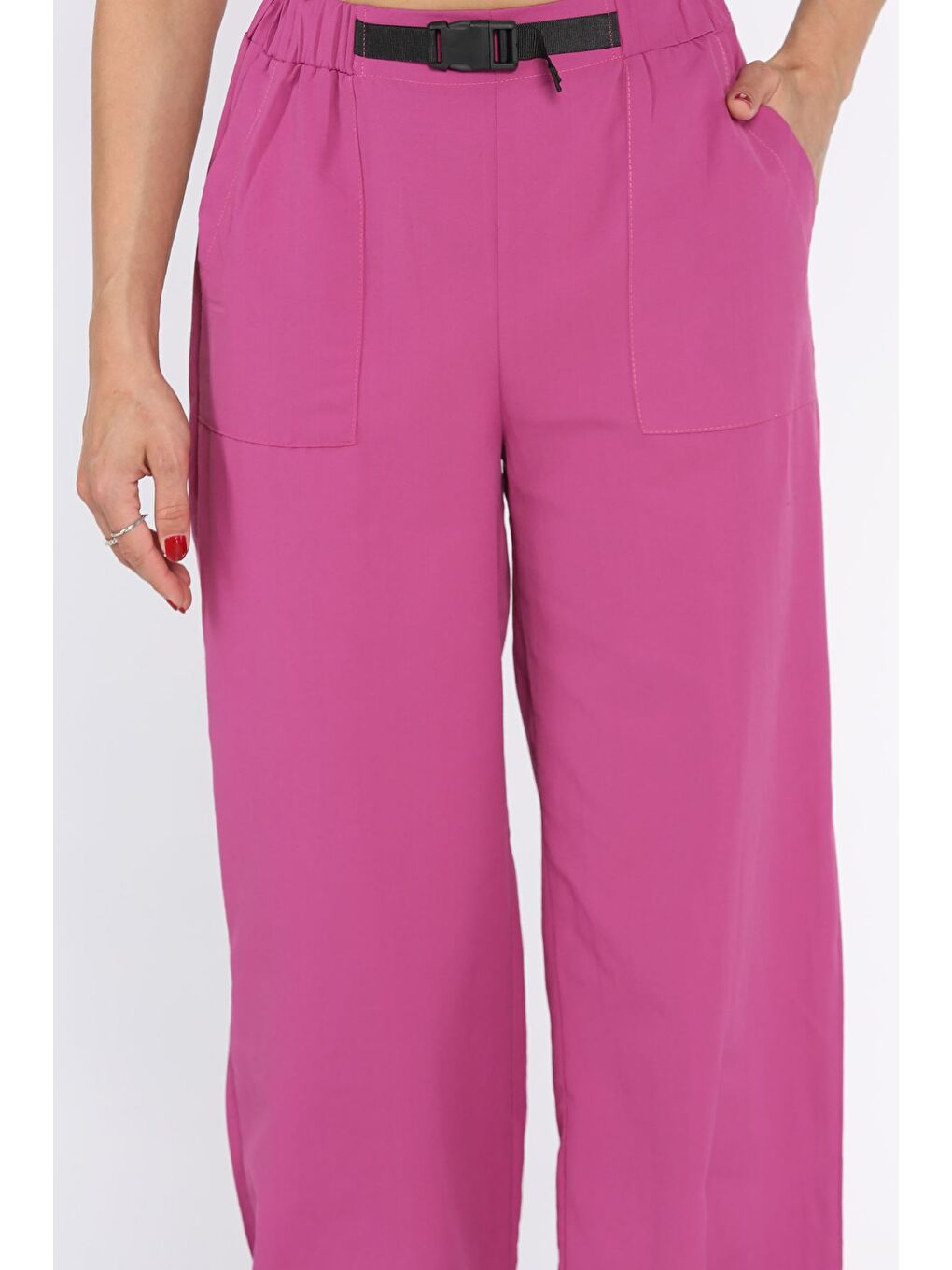 Mürdüm Bel Ve Paça Lastikli Kadın Paraşüt Pantolon-3