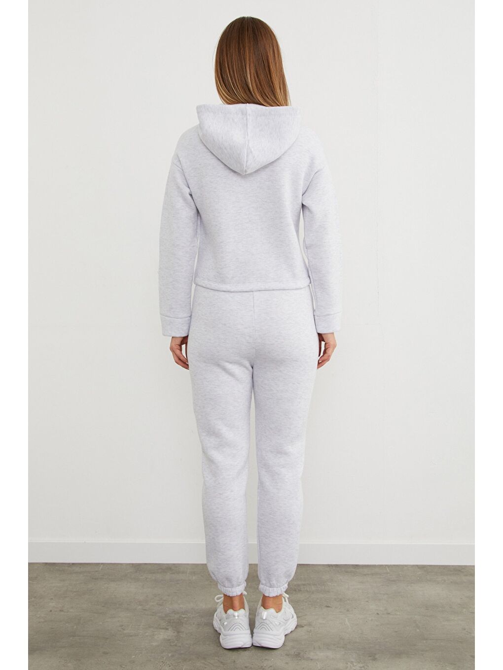 Gri 3 İplik Ayıcık Nakışlı Kapüşonlu Jogger Eşofman Takımı-2