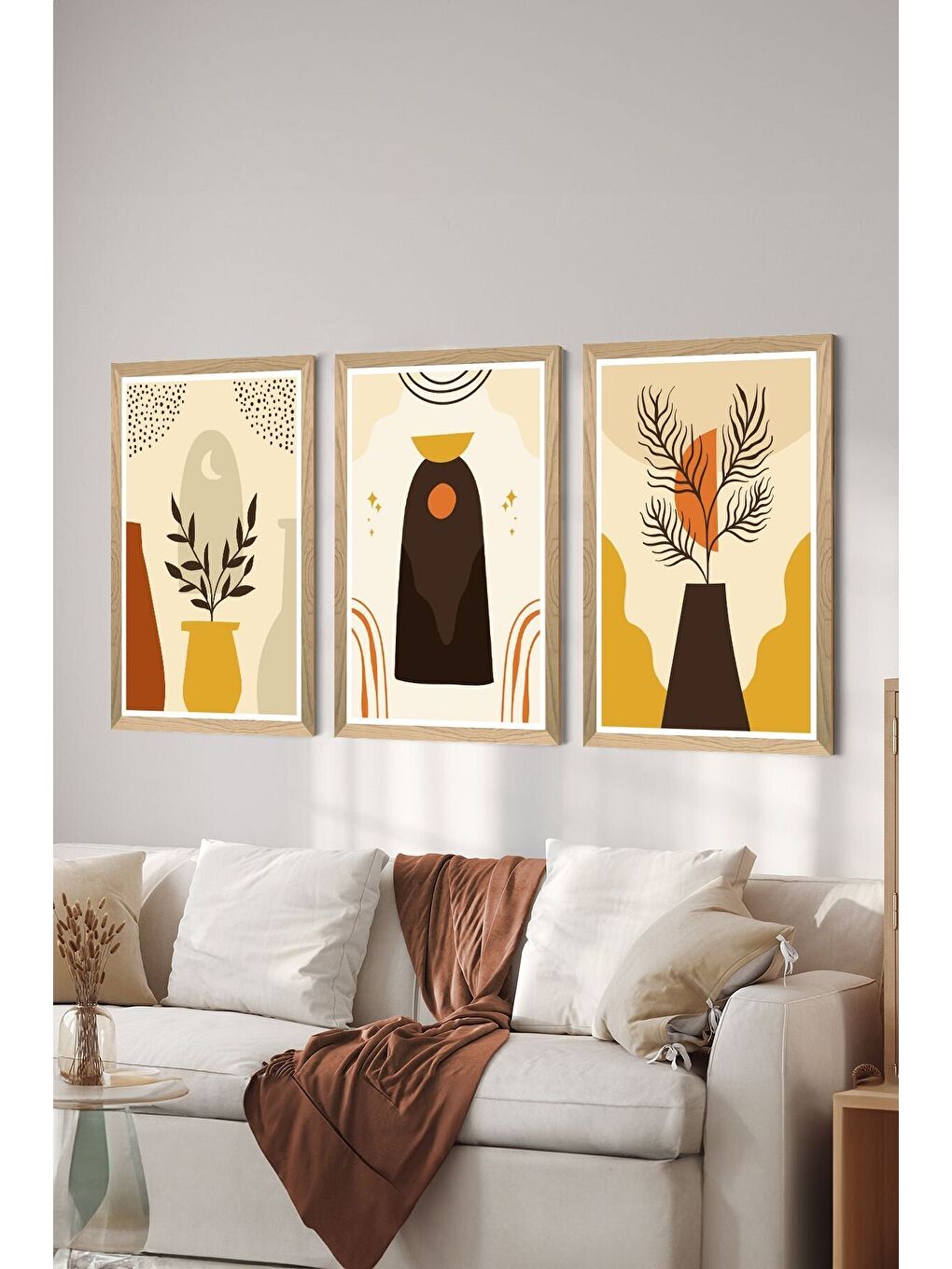 Beyaz 3 Parça Ahşap Çerçeve Görünümlü MDF Poster Tablo Seti - Set 108 - MDF3DSOHOSET108-1520