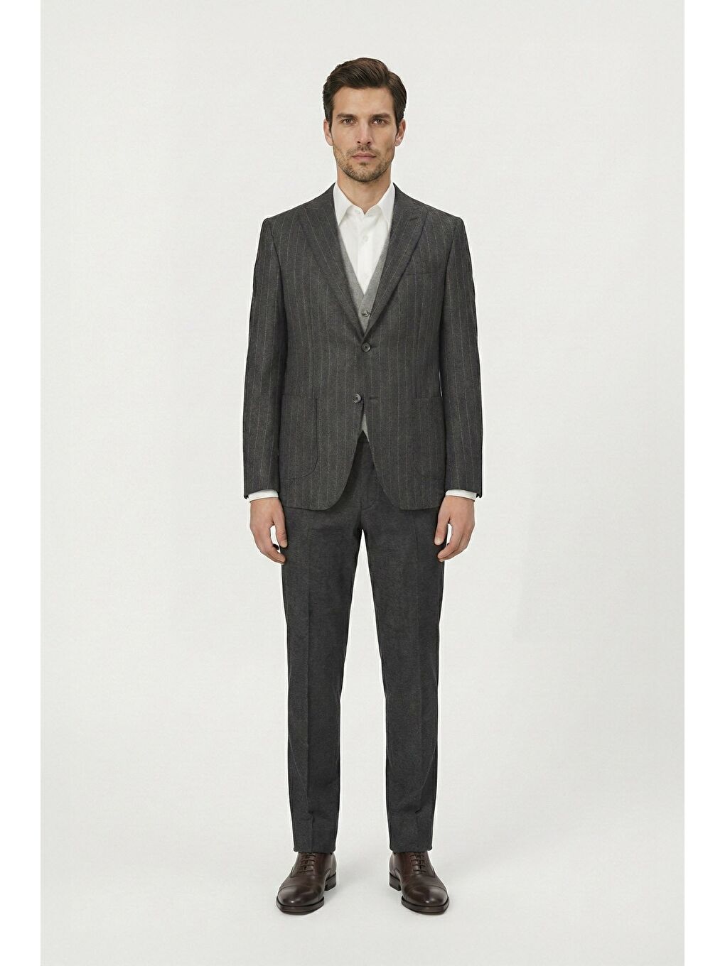 Giotelli Erkek Antrasit Roma Kalıp Çizgili Sivri Yaka 6 Drop Astarsız Standart Boy Ceket-1