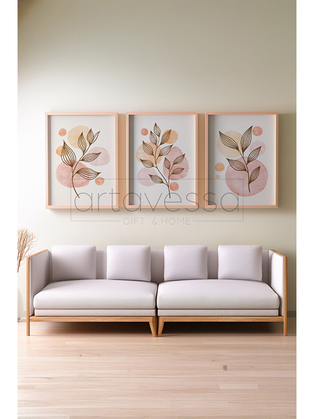 Beyaz 3 Parça Gerçek Ham Ahşap Çerçeveli Tablo Seti - Model 1 - AVSS3LUMDL1-3348-1