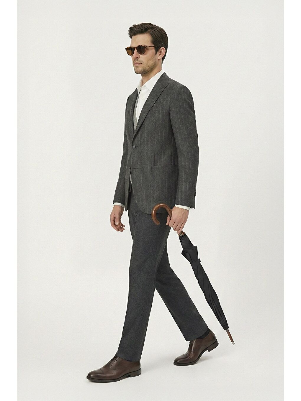 Giotelli Erkek Antrasit Roma Kalıp Çizgili Sivri Yaka 6 Drop Astarsız Standart Boy Ceket-2