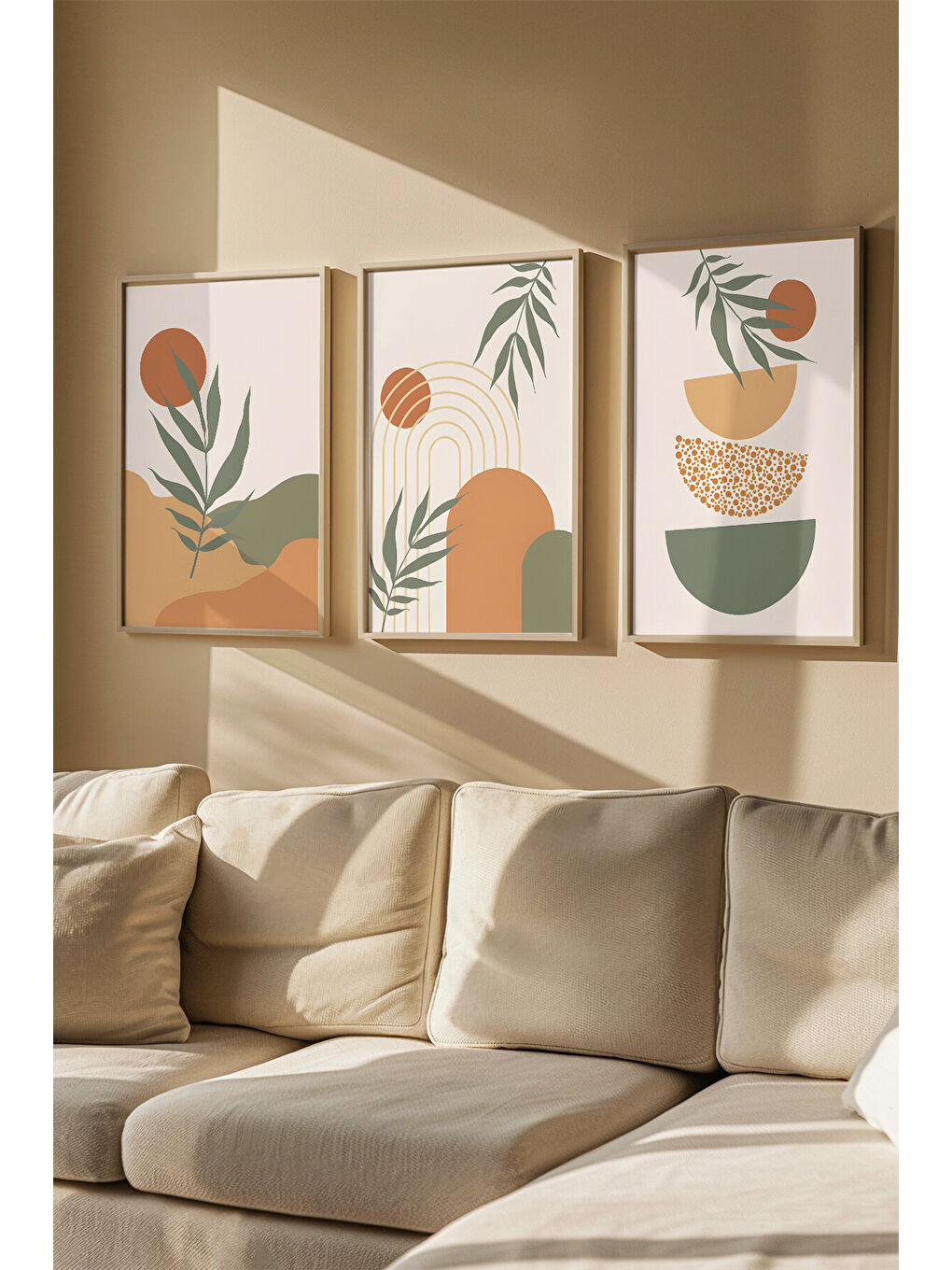 Beyaz 3 Parça Gerçek Ahşap Renkli Çerçeveli Tablo Seti - Model 21 - ARTVMODEL21-AHSAP