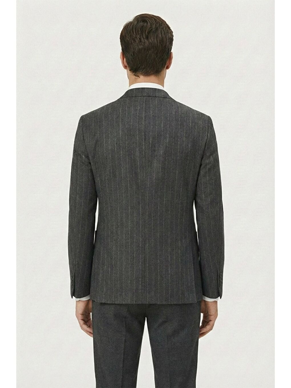 Giotelli Erkek Antrasit Roma Kalıp Çizgili Sivri Yaka 6 Drop Astarsız Standart Boy Ceket-3