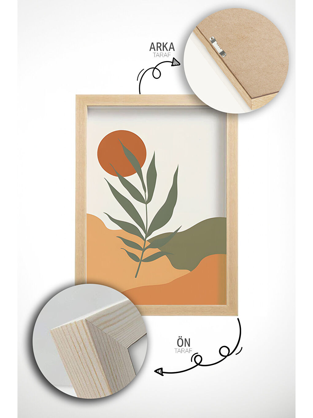 Beyaz 3 Parça Gerçek Ahşap Renkli Çerçeveli Tablo Seti - Model 21 - ARTVMODEL21-AHSAP-1