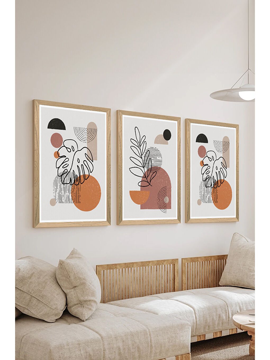 Beyaz 3 Parça Ahşap Çerçeve Görünümlü MDF Poster Tablo Seti - Set 110 - MDF3DSOHOSET110-1520