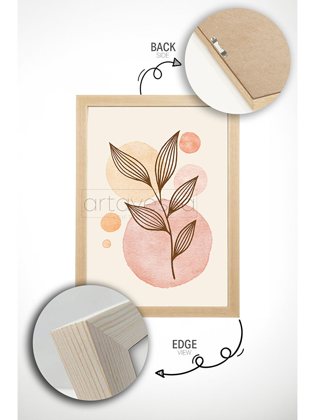 Beyaz 3 Parça Gerçek Ham Ahşap Çerçeveli Tablo Seti - Model 1 - AVSS3LUMDL1-3348-2