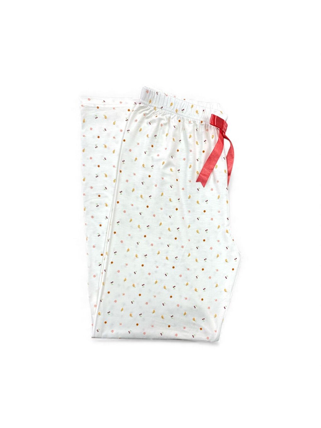 Kadın Beyaz Meyve Desenli Viskon Yüksek Kaliteli Esnek Pijama Altı-1