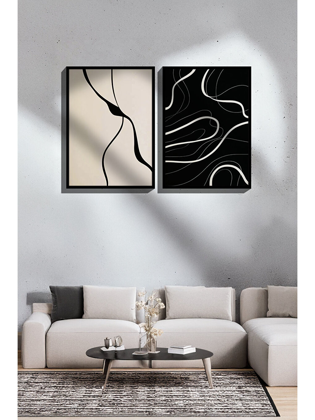 Beyaz 2 Parça Gerçek Siyah Renkli Çerçeveli Tablo Seti - Model 10 - ERSY2LIMODEL10-SIYAH
