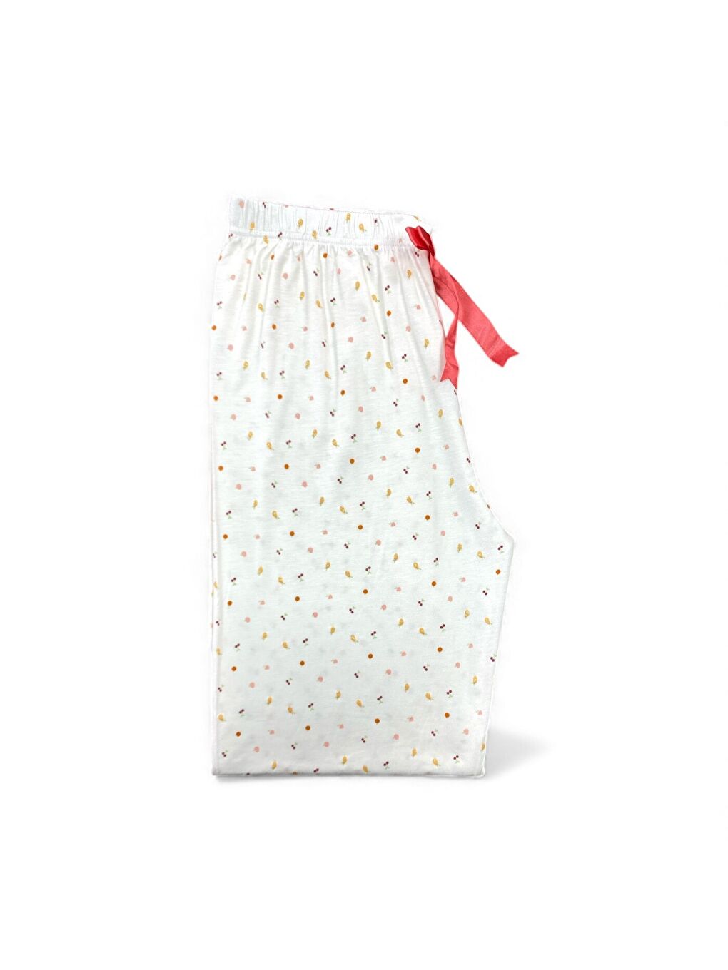 Kadın Beyaz Meyve Desenli Viskon Yüksek Kaliteli Esnek Pijama Altı-2