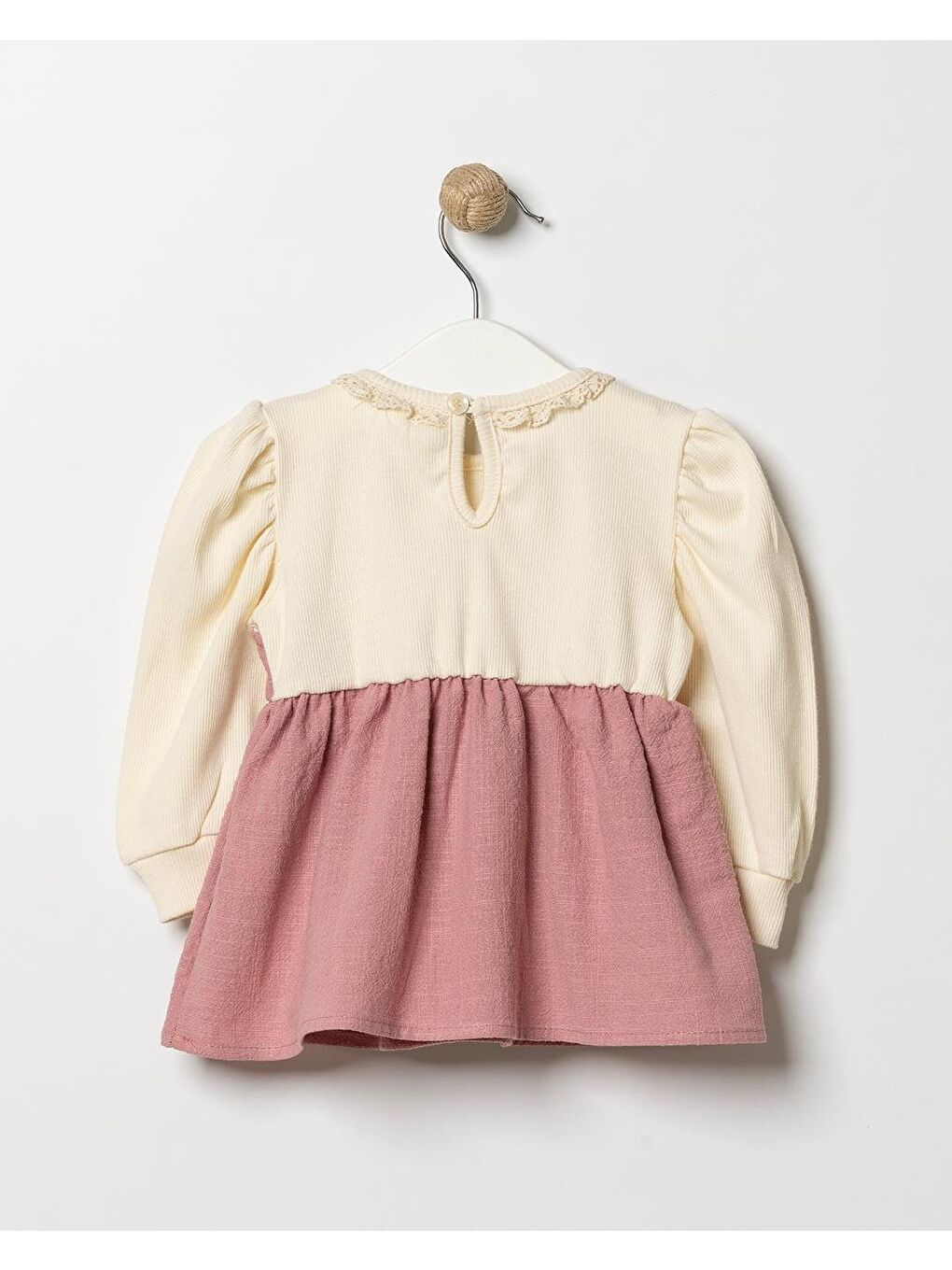 Pembe Kız Bebek Pamuklu Pudra Fiyonk Detaylı Salopet Elbise – Uzun Kollu İç Bluz Dahil-2