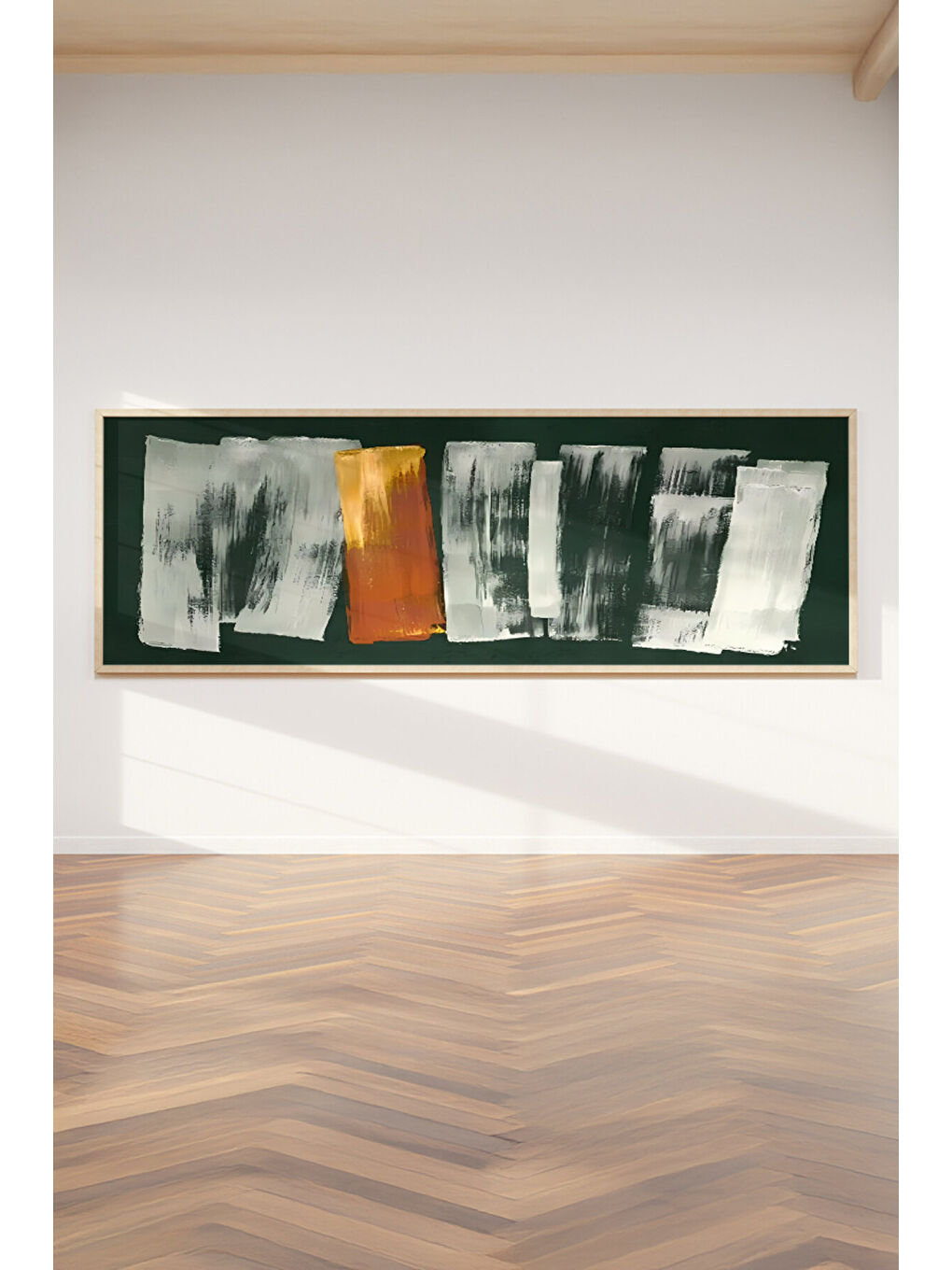 Beyaz Tek Parça Gerçek Ham Ahşap Yatay Panorama Çerçeveli Tablo - Model 16 - 33 x 70-1