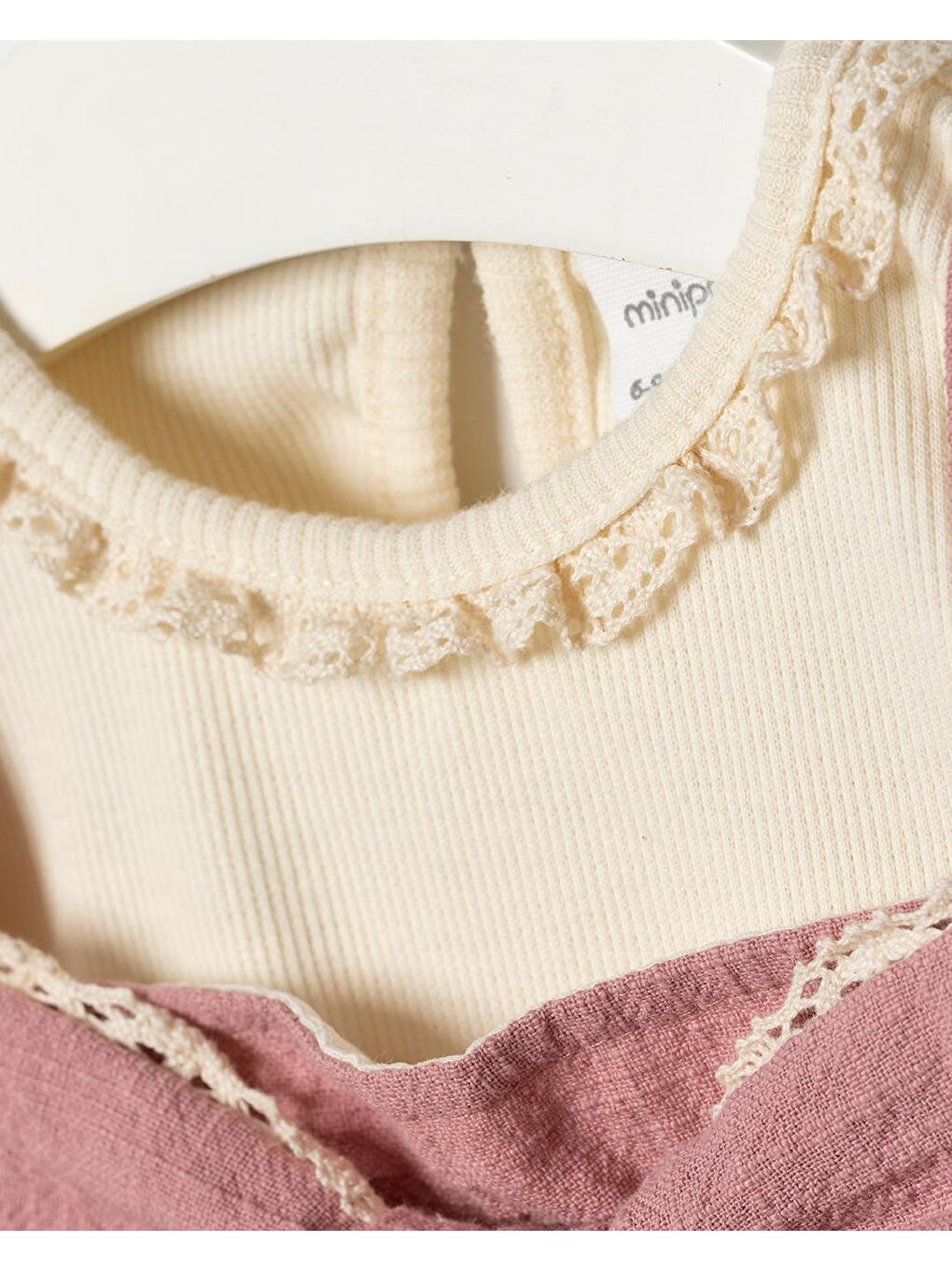 Pembe Kız Bebek Pamuklu Pudra Fiyonk Detaylı Salopet Elbise – Uzun Kollu İç Bluz Dahil-3